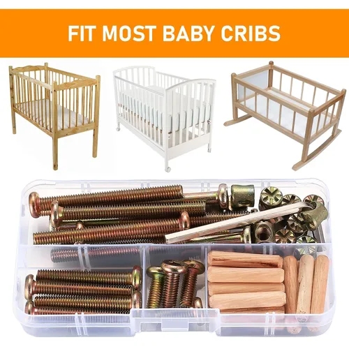Vista 4 de Kit de Repuesto de 16 Piezas para Cuna, Pernos y Tuercas de Barril y Clavijas de Madera, Tornillos de Cabeza Hexagonal con Casquillo para Cabeceros