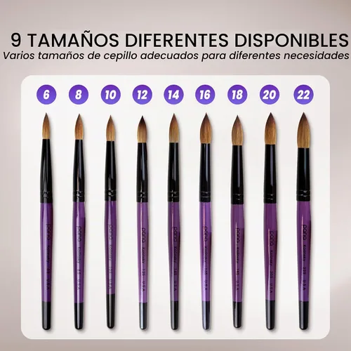 Vista 6 de PANA Pure Kolinsky Cepillo de uñas acrílico con mango de madera - forma redonda Púrpura