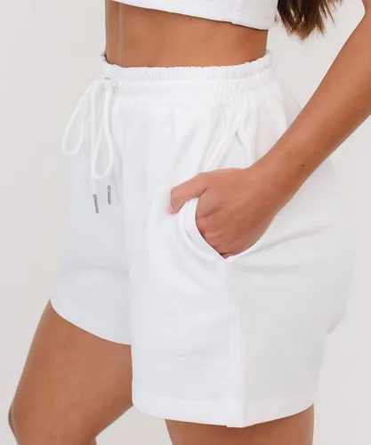 Vista 3 de Belle's Design Pantalones cortos deportivos con cordón, cómodos, elásticos, de algodón de rizo francés, con bolsillos, cintura alta para correr