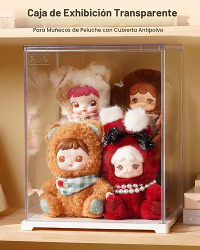 Vista 3 de Rolife Vitrina acrílica para coleccionables, escaparate de protección a prueba de polvo con base blanca con puerta para juguetes de peluche, rincón