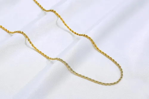 Vista 2 de Cadena de cuerda chapada en oro de 18 quilates, collar de acero inoxidable para hombres y mujeres, ancho 0.098 in, 0.118 in, 0.157 in 0.197 in