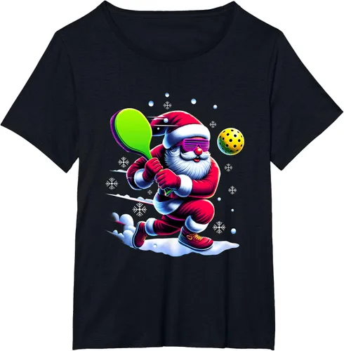 Vista 27 de Pickle Ball Navidad Santa Deporte Jugador Padel Raqueta Snow Camiseta Negro