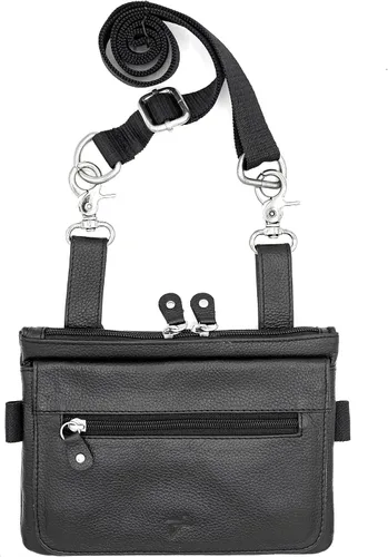 Vista 6 de Riñonera de motociclista de cuero real para hombre, bolsa de cintura de piel con lazo para la cintura, se convierte en bolso cruzado, con trabillas