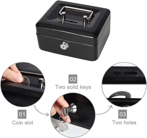 Vista 3 de Decaller - Caja de dinero con ranura para niños, caja de dinero pequeña con bandeja para dinero y cerradura de llave, 6 1/5 pulgadas x 5 pulgadas x