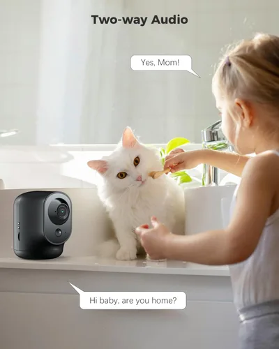 Vista 4 de COCOCAM Cámara de seguridad interior con vista panorámica/inclinación 2K con batería de 5200mAh, cámara WiFi, inalámbrica para monitor