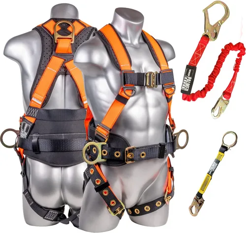 Vista 20 de Palmer Safety Arnés de seguridad de protección contra caídas Hammerhead Series Kit de seguridad I Arnés Premium + Cordón + Kit de extensor de anillo