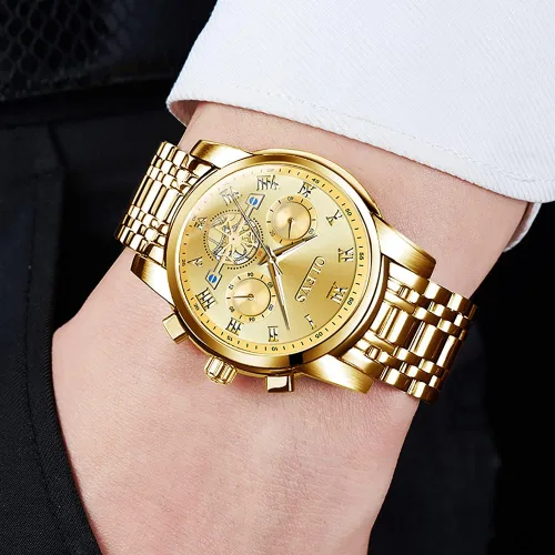 Vista 2 de OLEVS Mens Chronograph Watches with Date Fashion Big Dial Watch for Men Stainless Steel Waterproof Dress Watch Easy Read Quartz Mens Luminous Gift