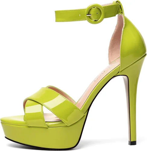 Vista 135 de MODENCOCO Sandalias de boda con correa de tobillo sexy para mujer, con plataforma y puntera abierta, tacón de aguja y tacón alto, zapatos de vestir
