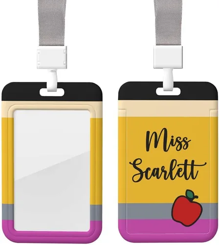 Vista 9 de Portatarjetas de identificación de profesor personalizado con cordón, bonito portatarjetas de identificación con tema de crayón para insignias