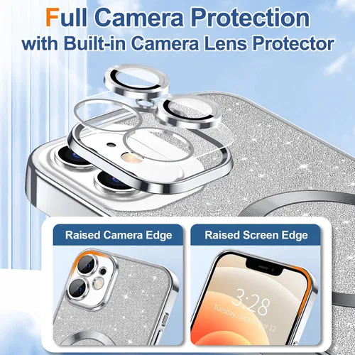 Vista 88 de Hython para iPhone 15 Plus Funda con chispas brillantes, Fundas transparentes magnéticas con protector de lente de cámara [Compatible con MagSafe]