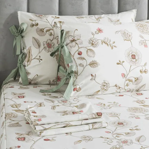 Vista 27 de FADFAY Juego de sábanas tamaño King, sábanas de algodón percal rosa floral con bolsillo profundo, ropa de cama vintage lujosa azul con estampado