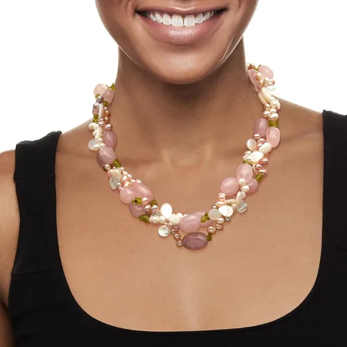 Vista 2 de Ross-Simons Collar Torsade de perlas cultivadas multicolor de 0.157-0.197 in y múltiples piedras preciosas con plata de ley. 19 pulgadas, Perla