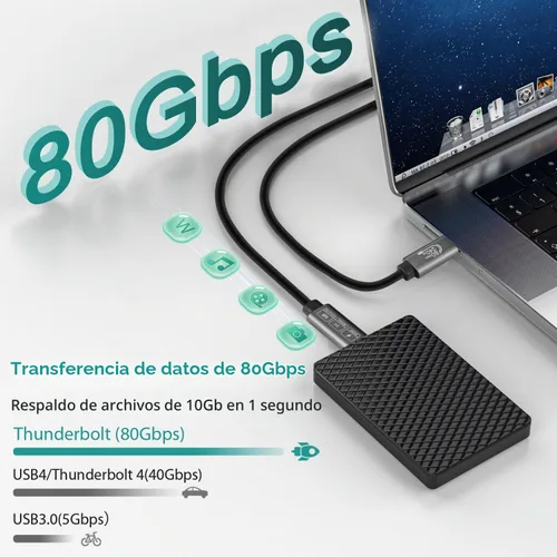 Vista 2 de [Sincronización de datos de 80 Gbps] Compatible con cable Thunderbolt 5, cable USB C de alta velocidad compatible con carga de 240 W y pantalla