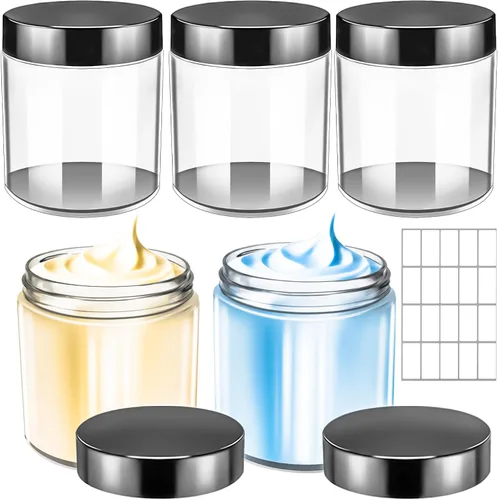 Vista 21 de Paquete de 15 tarros de plástico redondos transparentes de 1 onza con tapas, frascos pequeños para cosméticos de 1 fl oz, recipientes de maquillaje