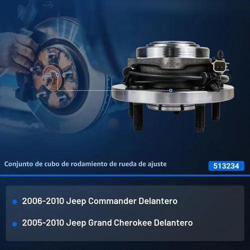 Vista 2 de Autoround 513234 Conjunto de cubo y rodamiento de rueda delantera compatible con Jeep Grand Cherokee/Commander 2005 2006 2007 2008 2009 2010 5