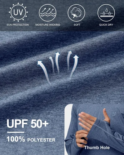 Vista 4 de Roadbox Camisas de pesca para hombre, UPF 50+, manga larga, con capucha UV, para senderismo, correr, natación, atletismo, entrenamiento