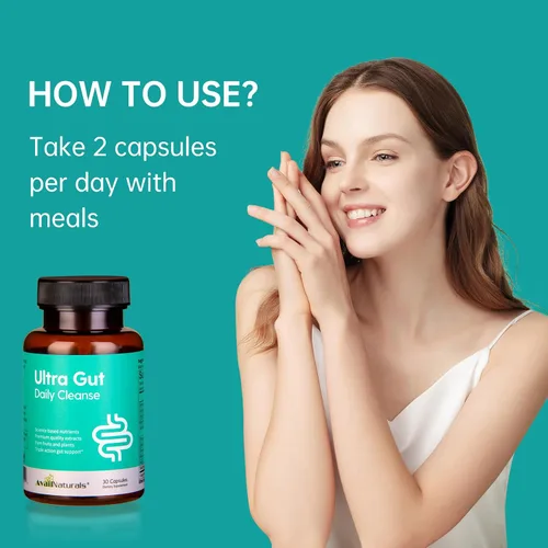 Vista 4 de AvailNaturals Ultra Gut - Limpieza diaria de 15 días, 30 cápsulas con 2.5 mil millones de probióticos UFC, fibra dietética, extracto de hoja de sena