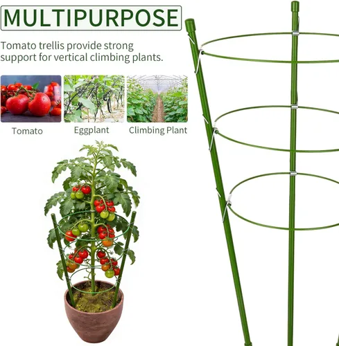 Vista 6 de Paquete de 4 jaulas de tomate, jaulas de soporte de plantas de 18 pulgadas para jardín, estacas de plantas de jardín mejoradas con anillos