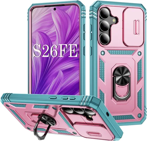 Vista 264 de PASNEW Funda militar para iPhone 13 Pro Max, cubierta de cámara deslizante y soporte de anillo de metal de 360°, carcasa rígida multicapa resistente