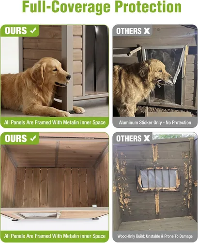 Vista 3 de Casa para perros de tamaño pequeño a grande, para interiores y exteriores, refugio para cachorros con piso elevado, perrera duradera e impermeable