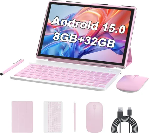 Vista 9 de Tablet Android 15 de 10 pulgadas con lápiz capacitivo de teclado, 8 GB de RAM 2 en 1 Tableta, incluye mouse y funda protectora, batería de 6000 mAh