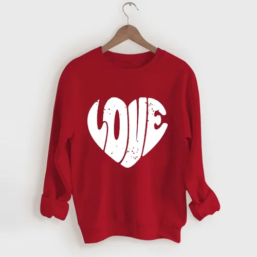 Vista 2 de Sudadera para el día de San Valentín para mujer, diseño de corazón, manga larga, cuello redondo, lindo estampado de amor, camisas casuales