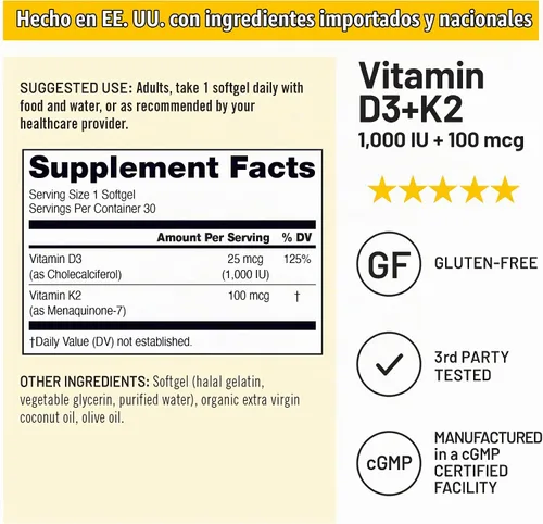 Vista 5 de NatureWise Vitamina D3 1000UI + K2 (MK7) 100mcg con aceite de coco orgánico extra virgen - Apoya la absorción de calcio, la salud ósea e inmune