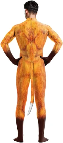 Vista 32 de Disfraz de animal para hombre con estampado de cola grande, overol peludo de elastano para cosplay, fiesta de Halloween
