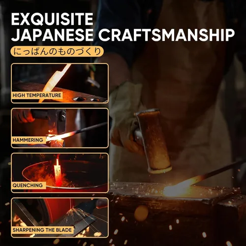 Vista 3 de Huusk Cuchillo Japonés Cortador de Carne - 6.7" Cuchillos Forjados a Mano, 3 Capas 9CR18MOV Cuchillo de Cocina de Alto Carbono, Cuchillos de Cocina
