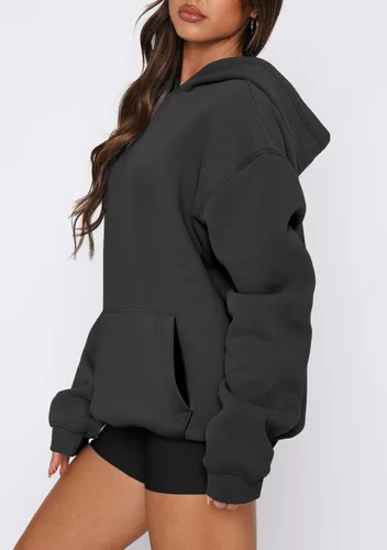 Vista 55 de onlypuff Sudadera casual con capucha para mujer, de manga larga, con bolsillo de canguro, hombro caído