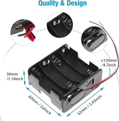 Vista 2 de 2 soportes para 8 pilas AA con clip de batería tipo I cableado y conector a presión estándar