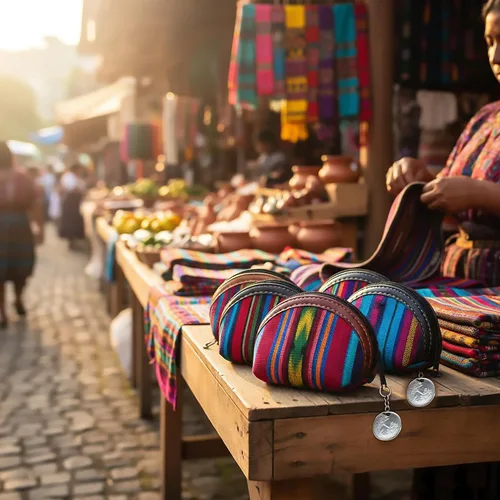 Vista 2 de Llavero de tela Maya hecho a mano Pequeña bolsa con cremallera para mujer