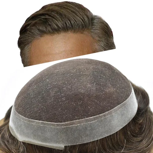 Vista 16 de Toupee For Men Real Human Hair Mens Toupee Hair Replacement System Swiss Lace Toupee For Men Natural Human Hair Piece Mens Toupee6*8"-90% density#2