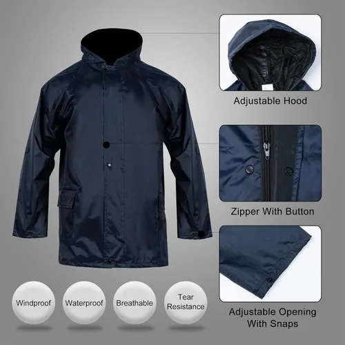 Vista 2 de Chaqueta impermeable de seguridad para hombre, reflectante, de PVC, impermeable, azul marino