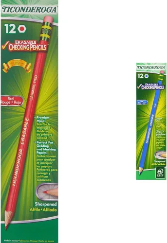 Vista 10 de TICONDEROGA Lápices de verificación borrables, preafilados con borrador, rojo, paquete de 2 (13901)