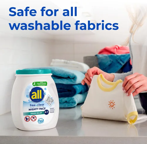 Vista 7 de All Mighty Pacs Detergente para Ropa Libre y Transparente Alivio de Olores, Envase, 56