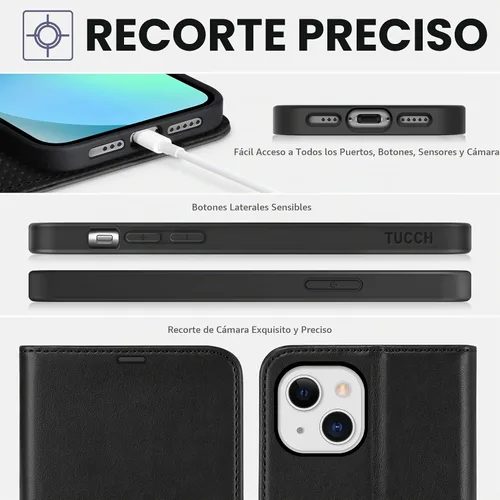 Vista 8 de TUCCH Funda Tipo Billetera para iPhone 13 (6.1") 2021, con Bloqueo RFID, con Soporte para 3 Tarjetas, de Piel Sintética, Tipo Folio