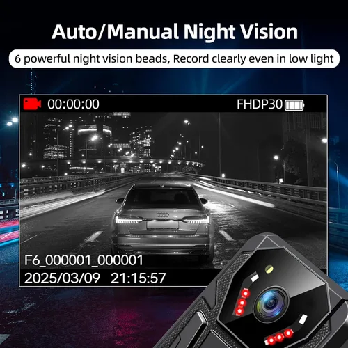 Vista 4 de CAMMHD Cámara corporal F6 1TB 4K, trabajo de 12 a 14 horas y visión nocturna ultra, cámaras corporales impermeables con grabación de audio y video