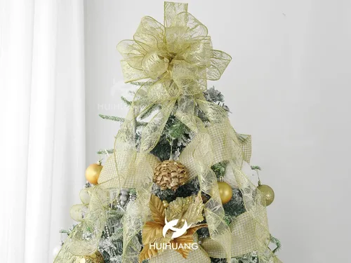 Vista 3 de HUIHUANG Cinta de encaje con alambre para árbol de Navidad, 2.5 pulgadas x 25 yardas, cinta de alambre con purpurina dorada para árbol de Navidad