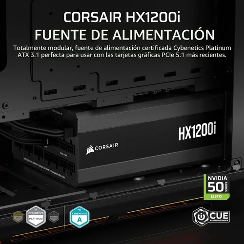 Vista 2 de CORSAIR HX1200i (2025) Fuente de alimentación ATX de ruido ultrabajo totalmente modular con cable de 12V-2x6 - Cumple con ATX 3.1 y PCIe 5.1