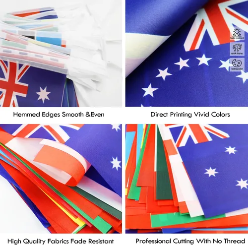 Vista 4 de Bandera de cuerda de calidad premium de 95 pies con 100 países - Banderines internacionales vibrantes perfectos para decoraciones de fiesta, bares