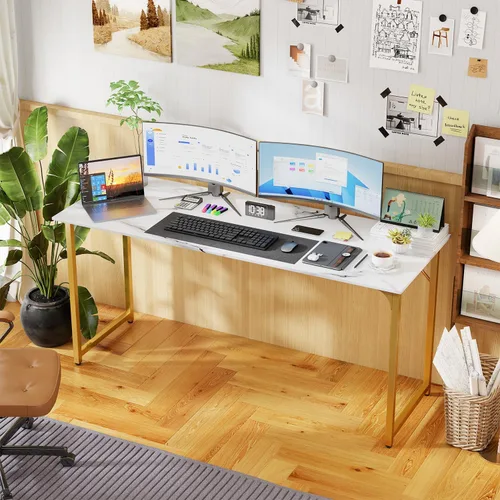 Vista 87 de PayLessHere Escritorio para computadora de 32 pulgadas Negro Escritorio de oficina con marco de metal, pies ajustables Superficie resistente