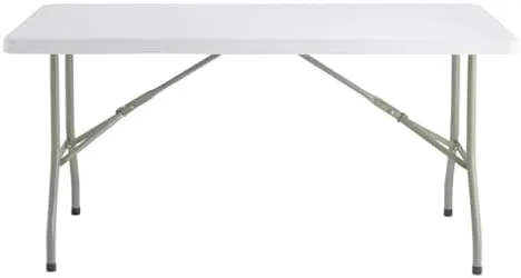 Vista 2 de Paquete de 10 mesas plegables de plástico blanco de granito resistente de 30 x 60 pulgadas. Mesa plegable de mesa de café, mesa de camping, mesa