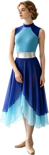 Vista 3 de Vestido de baile de alabanza litúrgica con bloques de color para mujer y túnica sin mangas Azul B