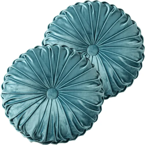 Vista 17 de HIG - Juego de 2 almohadas decorativas plisadas redondas de terciopelo verde manzana