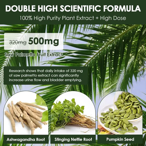 Vista 4 de Totaria Saw Palmetto Orgánico - Suplementos para la Salud de la Próstata para Hombres con Raíz de Ashwagandha, Ortiga, Semilla de Calabaza, Mezcla
