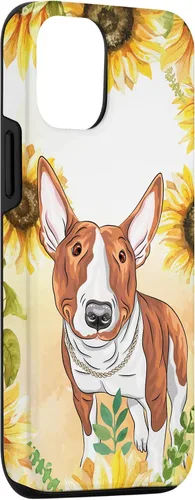 Vista 3 de iPhone 15 Lindo perro de acuarela Bull Terrier - Estuche de flores florales de girasol