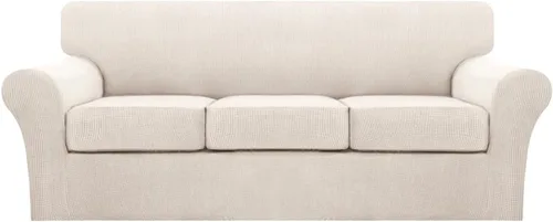 Vista 79 de Turquoize 2 fundas para sillas de sala de estar, funda de sofá con fundas de cojín individuales, funda de muebles para sillas (silla, beige biscotti)