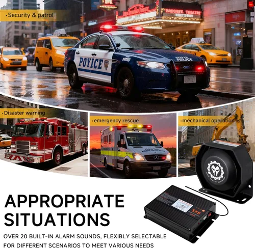 Vista 3 de Kit de sistema de altavoces de sirena de policía PA, sirena de advertencia de emergencia 12V 200W 125-145dB con control remoto con micrófono de mano