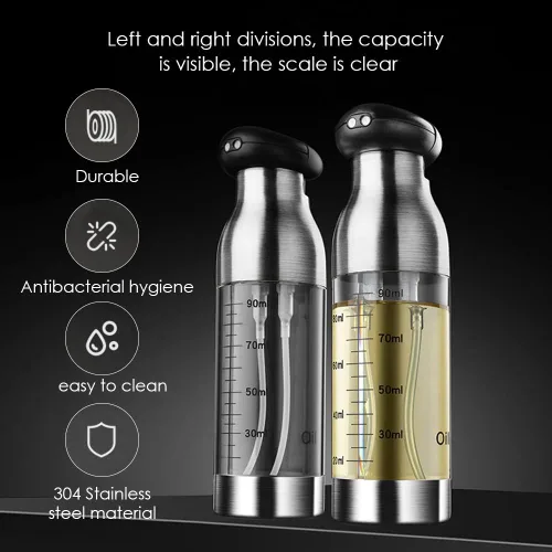 Vista 5 de Pulverizador de aceite para cocinar, boquilla de doble boquilla rociador de aceite de oliva y pulverizador de vinagre, rociador de doble propósito